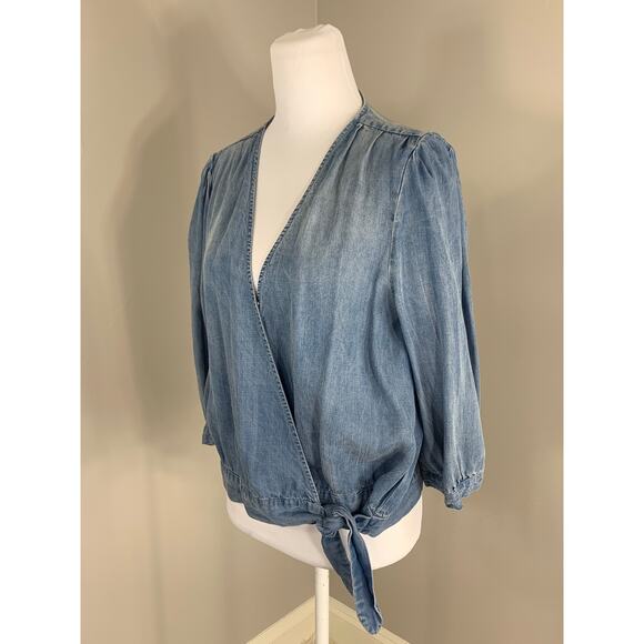 Denim Blouse Rustic Luxury Boho Gypsy Romantic Coastal ShabbyChic Wrap Nordstrom - Picture 2 of 7
